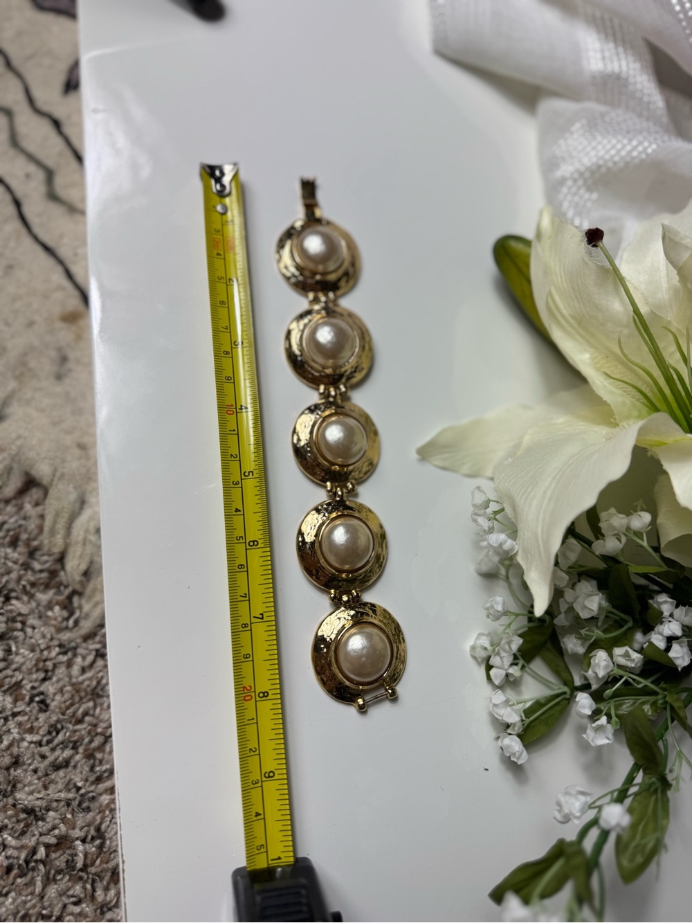 Yves Saint Laurent Gold-Tone Bracelet with Cream Pearl Cabochons - Picture 3 of 16